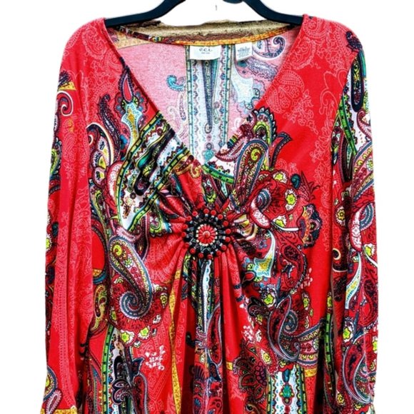 eci new york Tops - ECI New York Paisly Beaded Blouse L Tunic